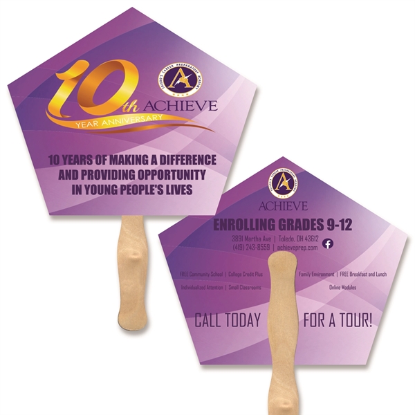 Church shaped hand fan 2 sided full color with glued wood... from ASI 93520 Ventura Inc