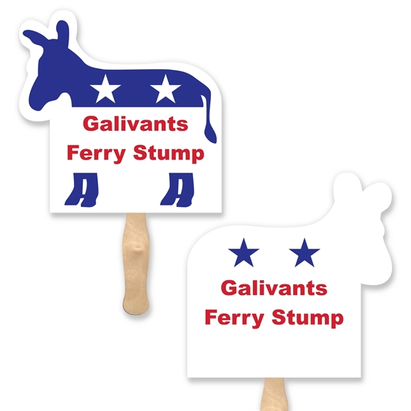 Donkey shaped full color sandwiched style hand fans.... from ASI 93520 Ventura Inc