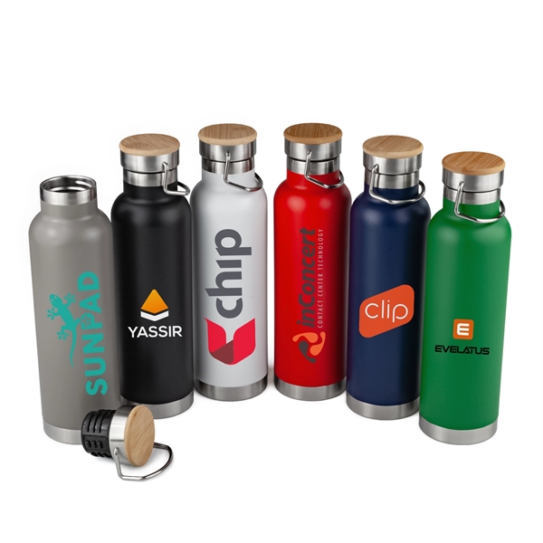 20oz Powder Coated SipTek Vacuum Seal Bottle w/ Wooden Top... from ASI 99030 Zipline / Zipline®