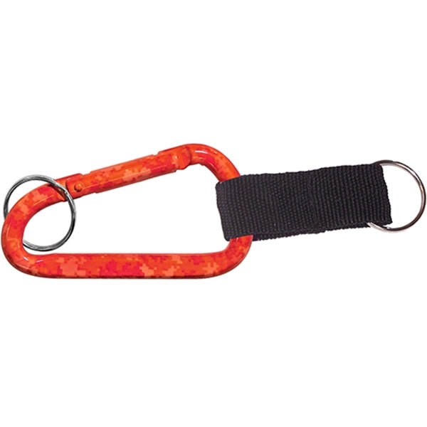 Camouflage carabiner with split key ring and nylon strap... from ASI 74585 Nu Promo International / Nu Promo Line