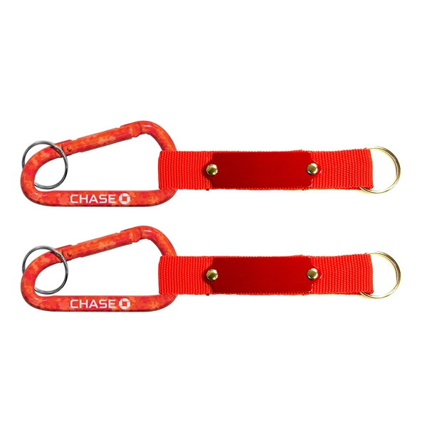 Carabiner with strap and metal plate, solid aluminum construction.... from ASI 74585 Nu Promo International / Nu Promo Line