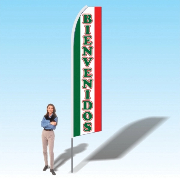 Advertising banner flag package with 15 foot pole, welcome themed printed... from ASI 30442 Above & Beyond Advertising Products / PromoAdLine