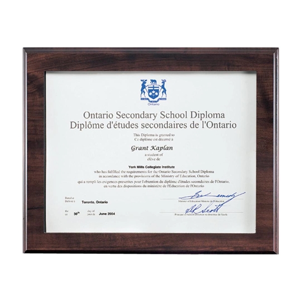 Simulated walnut with clear acrylic certificate frame.... from ASI 84592 St Regis Group / St Regis