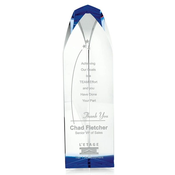 Optical crystal tower award with blue accent color.... from ASI 84592 St Regis Group / St Regis