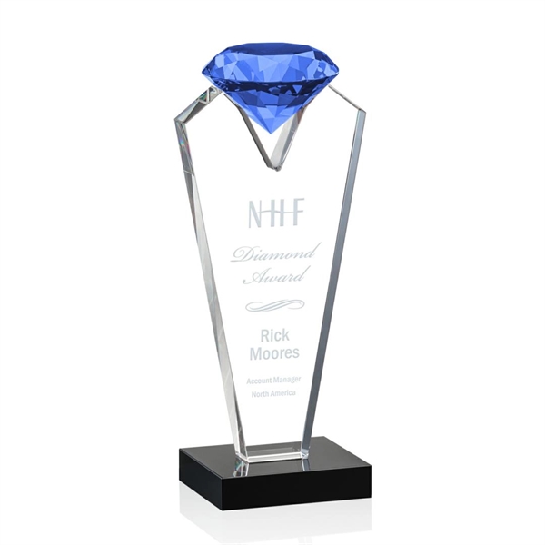 Beautiful optical crystal award that holds a blue diamond with black... from ASI 84592 St Regis Group / St Regis