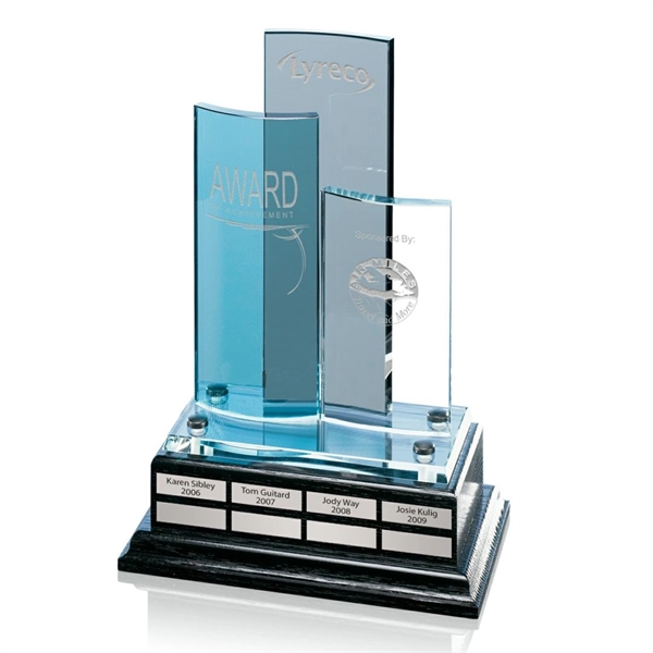 Starfire/teal/gray/black award, 12" x 10".... from ASI 84592 St Regis Group / Prestige Glass