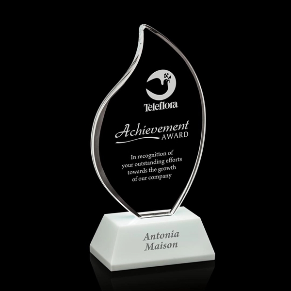 Martinique Award - optical crystal flame mounted to an angled white... from ASI 84592 St Regis Group / St Regis