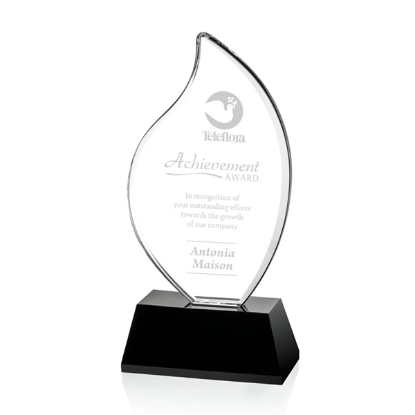 Martinique Award - optical crystal flame mounted to an angled black... from ASI 84592 St Regis Group / St Regis
