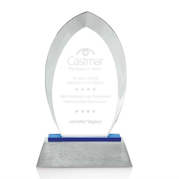 Starfire crystal optical award mounted on thin blue base mounted on... from ASI 84592 St Regis Group / St Regis