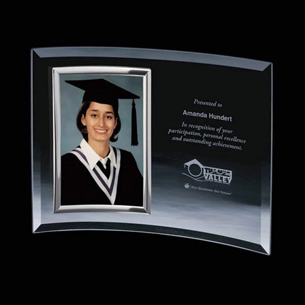 A freestanding curved and beveled jade glass photograph holder with a... from ASI 84592 St Regis Group