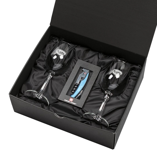 Giftset includes 2 Connoisseur Stemmed wine glasses and Swiss Force® Impressive... from ASI 84592 St Regis Group