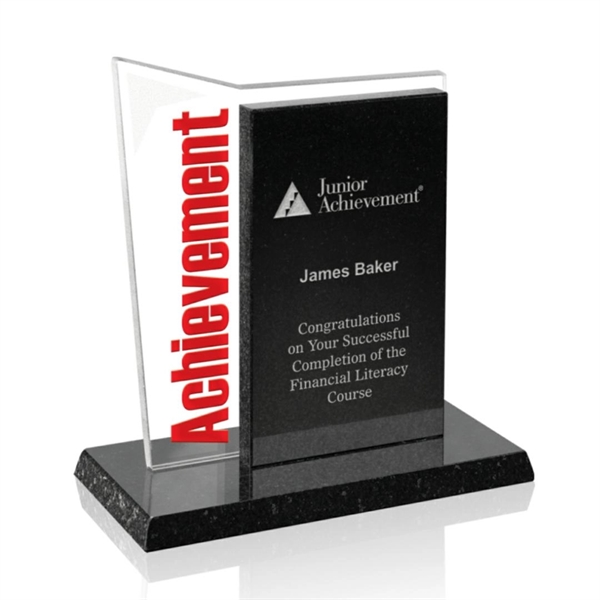 Aqua shaped starfire team building award with granite base.... from ASI 84592 St Regis Group / Prestige Glass