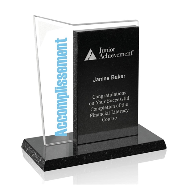 Aqua shaped starfire team building award with granite base.... from ASI 84592 St Regis Group / Prestige Glass