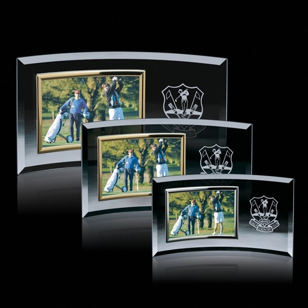 A freestanding curved and beveled jade glass photograph holder with a... from ASI 84592 St Regis Group