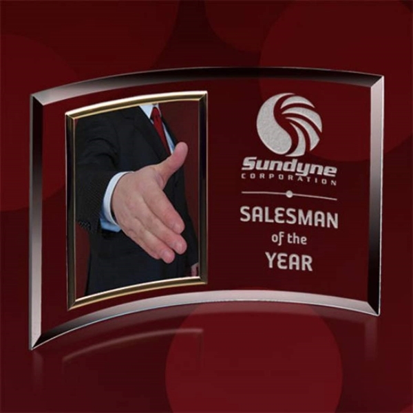 A freestanding curved and beveled jade glass photograph holder with a... from ASI 84592 St Regis Group