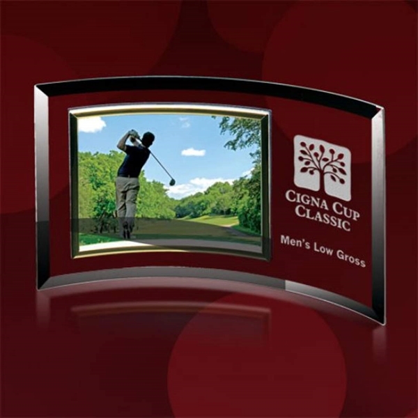 A freestanding curved and beveled jade glass photograph holder with a... from ASI 84592 St Regis Group