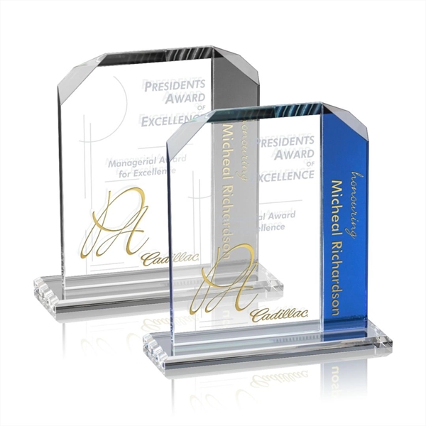 Starfire rectangular award with blue colored crystal.... from ASI 84592 St Regis Group / St Regis