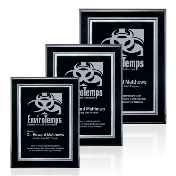 High gloss piano finish black wall plaque with a polished aluminum... from ASI 84592 St Regis Group / St Regis