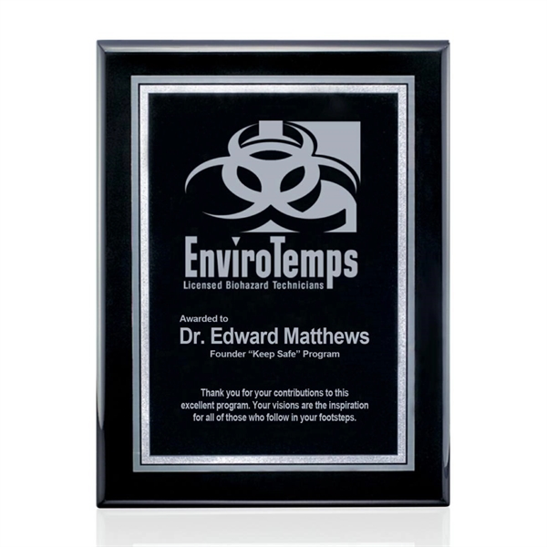 High gloss piano finish black wall plaque with a polished aluminum... from ASI 84592 St Regis Group / St Regis