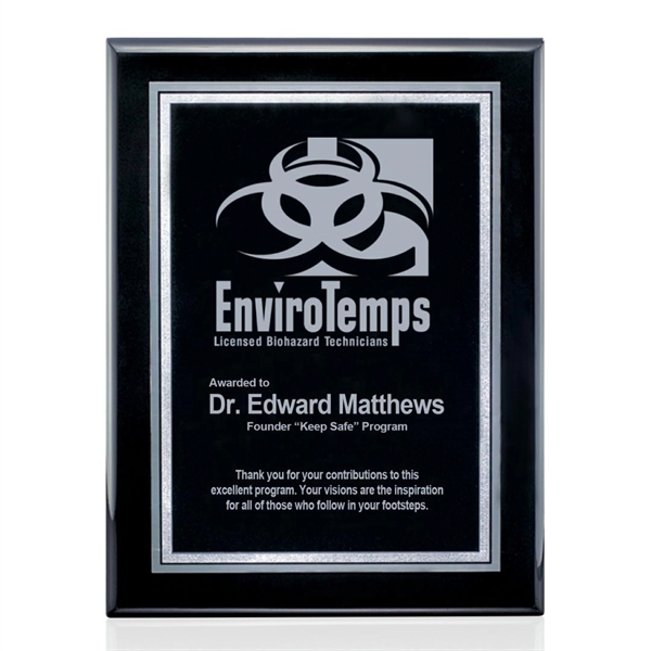 High gloss piano finish black wall plaque with a polished aluminum... from ASI 84592 St Regis Group / St Regis