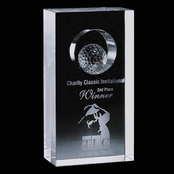Optical crystal award with molded 3D golf ball inset.... from ASI 84592 St Regis Group / St Regis