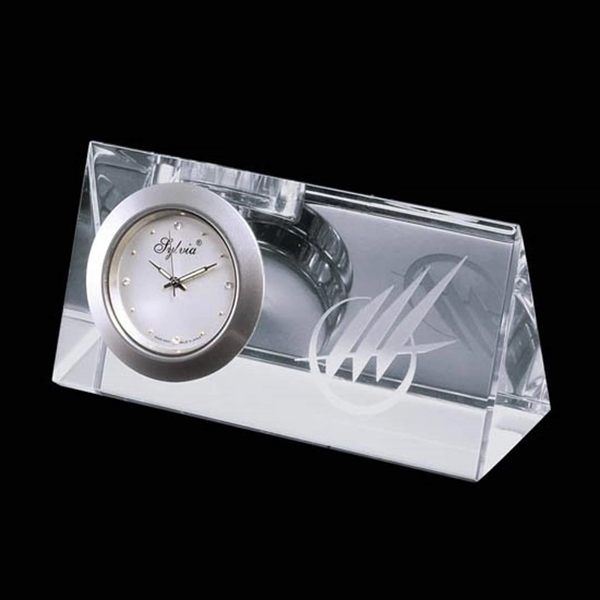 Optical crystal wedge shape desk clock with chrome face.... from ASI 84592 St Regis Group