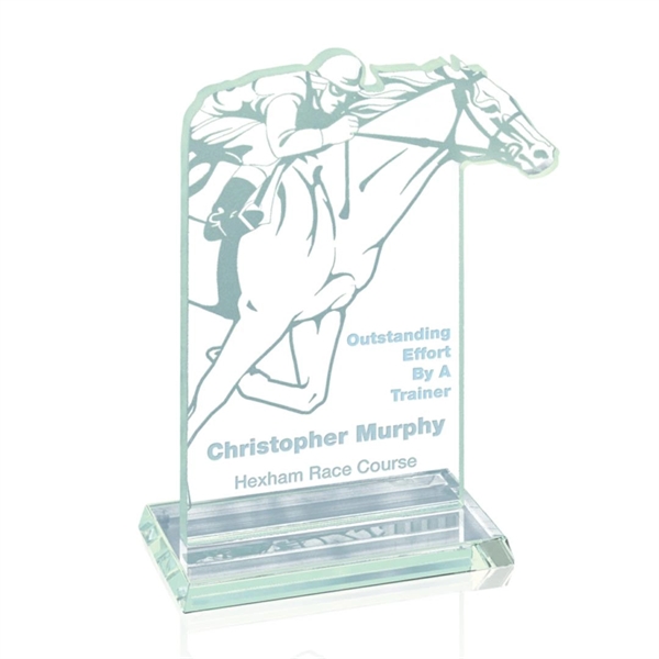 8" high steeplechase award in aquashaped jade glass.... from ASI 84592 St Regis Group / Prestige Glass