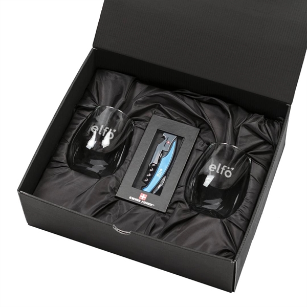 Giftset includes 2 Stanford stemless wine glasses and Swiss Force® Impressive... from ASI 84592 St Regis Group
