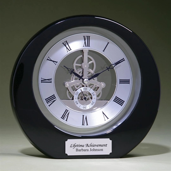 Silver accent round clock with black piano finish, 8" x 7... from ASI 84592 St Regis Group / R S Owens & Co Inc