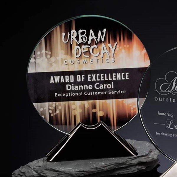 Starfire crystal award with a bright black nickel-finish base.... from ASI 84592 St Regis Group / R S Owens & Co Inc