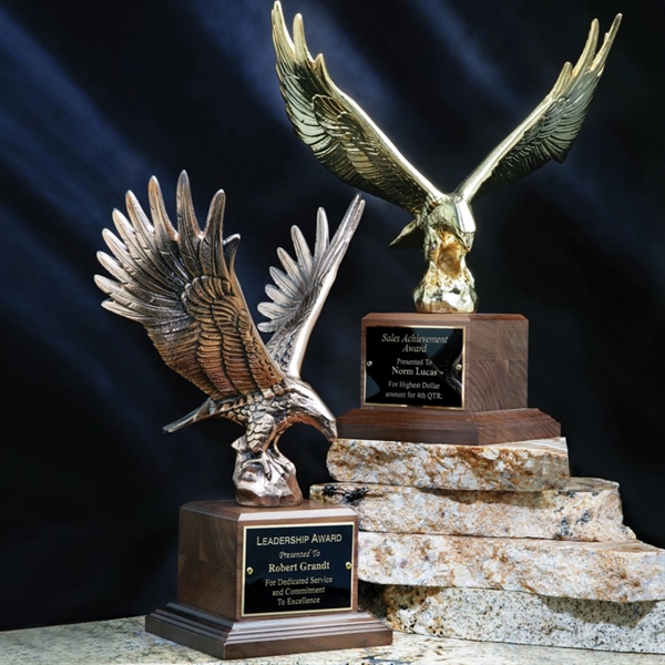 Eagle leadership award on walnut base; 11 1/8".... from ASI 84592 St Regis Group / R S Owens & Co Inc