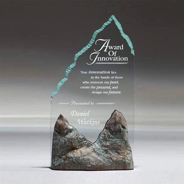 Jade acrylic award towering over a with Stonecast™mountain base.... from ASI 84592 St Regis Group / R S Owens & Co Inc