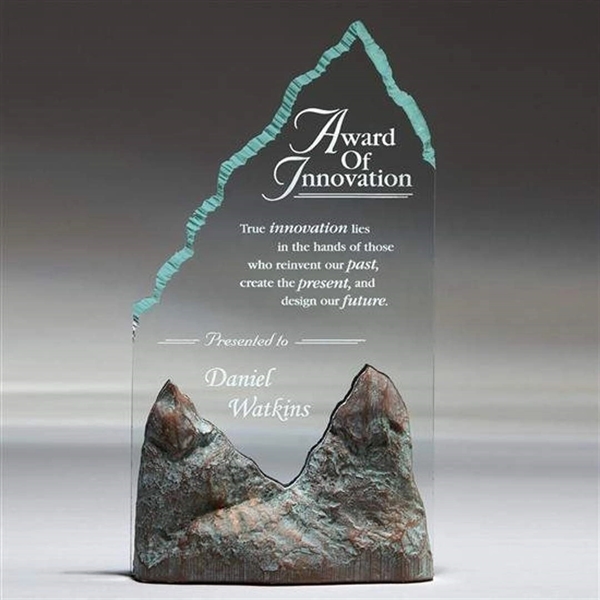 Jade acrylic award towering over a with Stonecast™mountain base.... from ASI 84592 St Regis Group / R S Owens & Co Inc