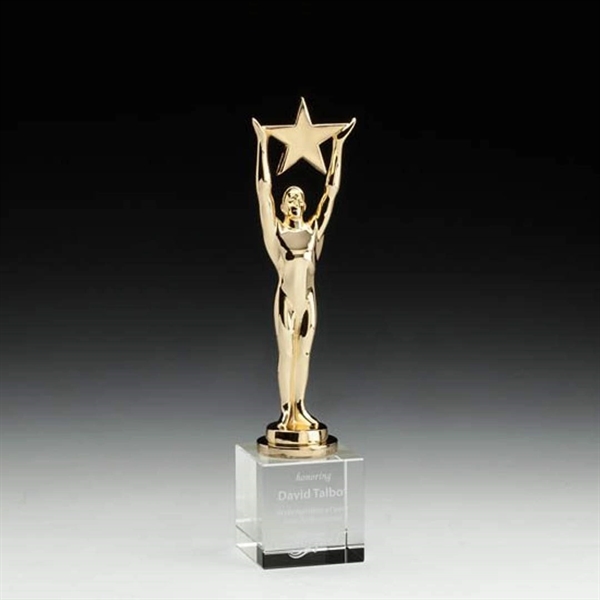 Gold-plated award with optical crystal base.... from ASI 84592 St Regis Group / R S Owens & Co Inc