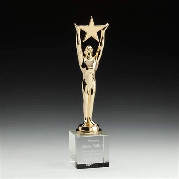 Gold-plated award with optical crystal base.... from ASI 84592 St Regis Group / R S Owens & Co Inc