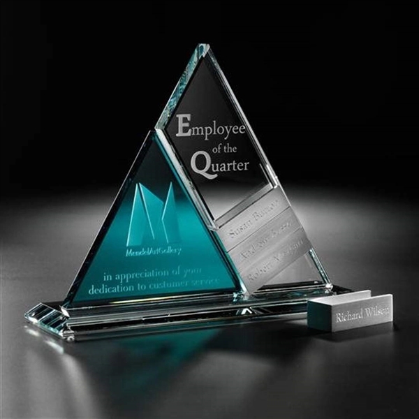 Starfire and azure crystal tower award with four aluminum add-ons.... from ASI 84592 St Regis Group / R S Owens & Co Inc