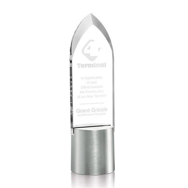 Starfire crystal optical award with tall round aluminum base, 10 1/2"... from ASI 84592 St Regis Group / St Regis