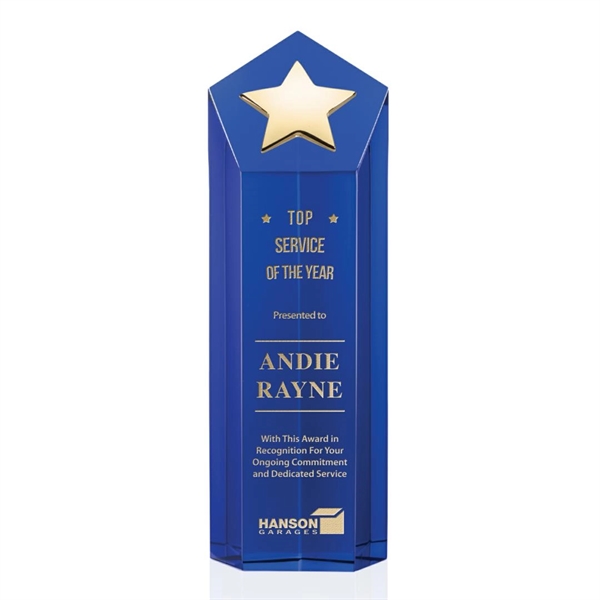 Sleek Blue Optical Crystal features a gleaming Gold Cast Metal Star.... from ASI 84592 St Regis Group / St Regis