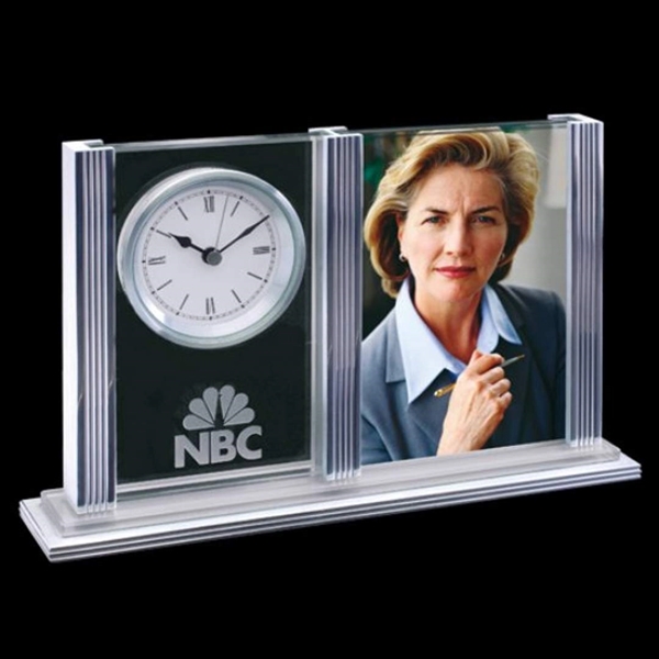 Clock / picture frame with brushed aluminum base and pillars.... from ASI 84592 St Regis Group