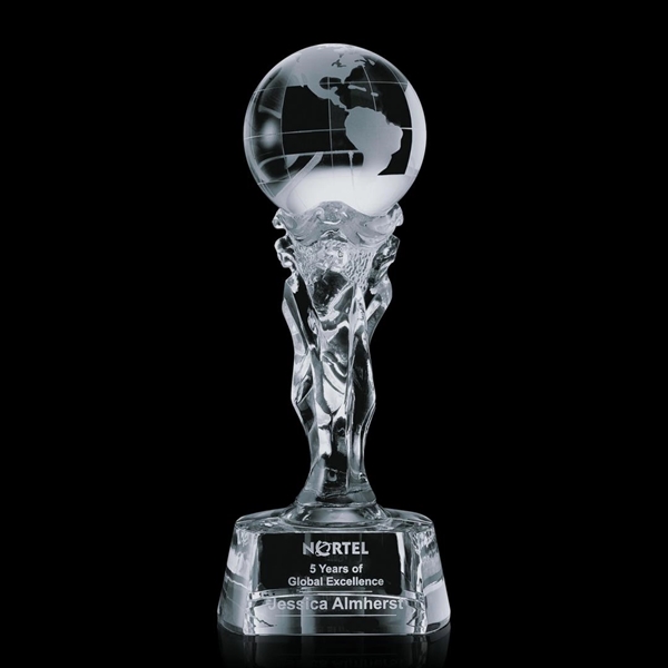 Optical crystal Athena Goddess award with globe mounted on a pedestal.... from ASI 84592 St Regis Group / St Regis