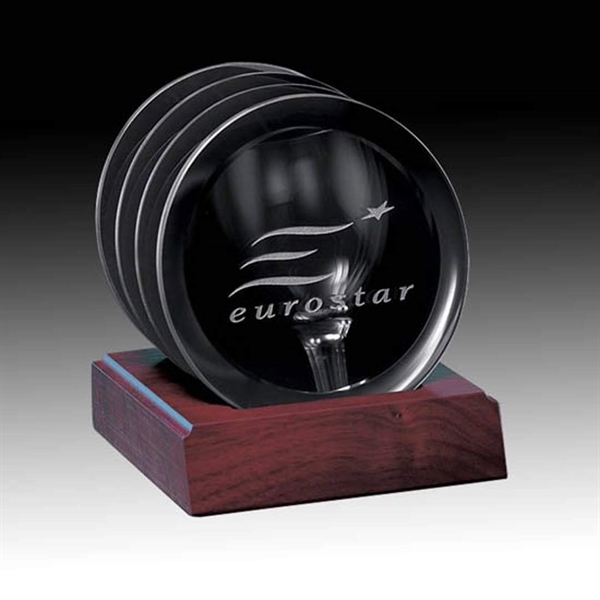 Beautifully structured mirrored beveled coasters complete with a custom wooden base.... from ASI 84592 St Regis Group