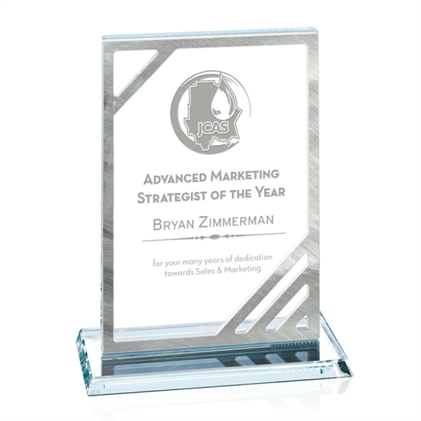 Aquashaped starfire award bordered in brushed aluminum, 7" x 5".... from ASI 84592 St Regis Group / Prestige Glass