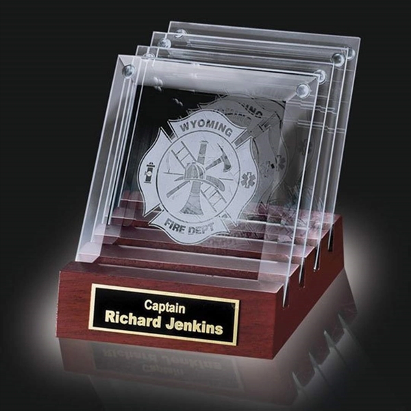 Set of four square beveled glass coasters on a custom wooden... from ASI 84592 St Regis Group