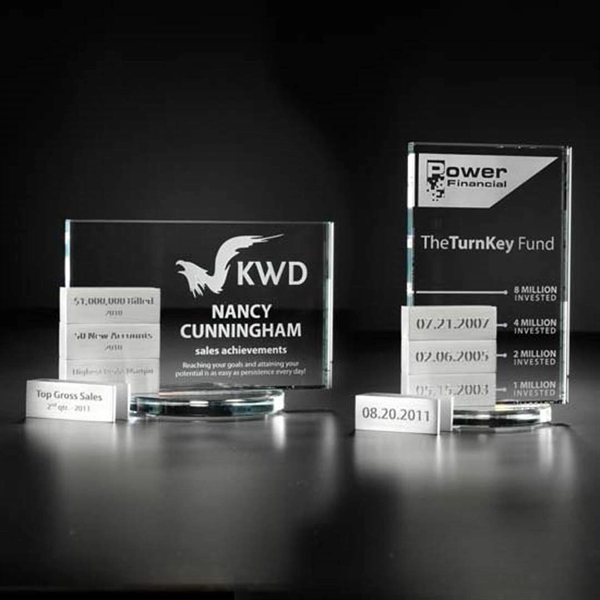 Brushed aluminum and starfire crystal vertical tower with four aluminum add-ons.... from ASI 84592 St Regis Group / R S Owens & Co Inc