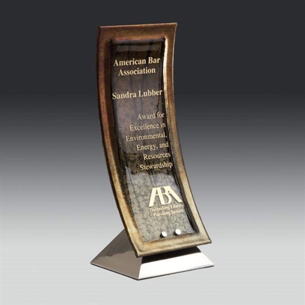 Bow art glass award with satin pewter finish base.... from ASI 84592 St Regis Group / R S Owens & Co Inc