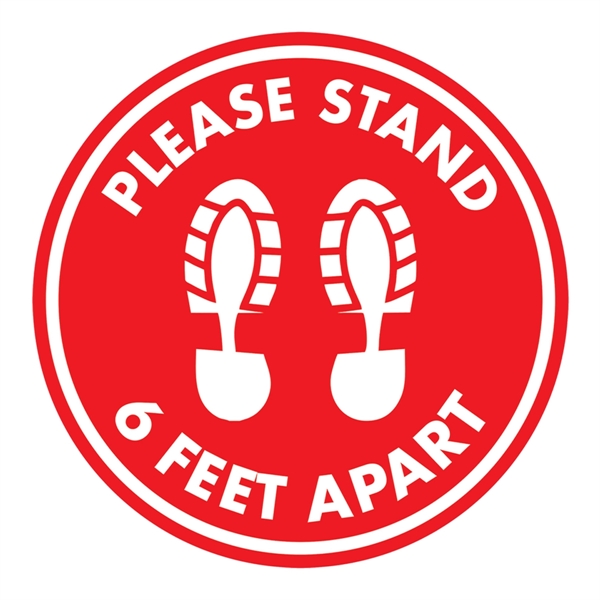 12" round vinyl "Six Feet Apart" social distancing adhesive floor decals... from ASI 74601 Calico