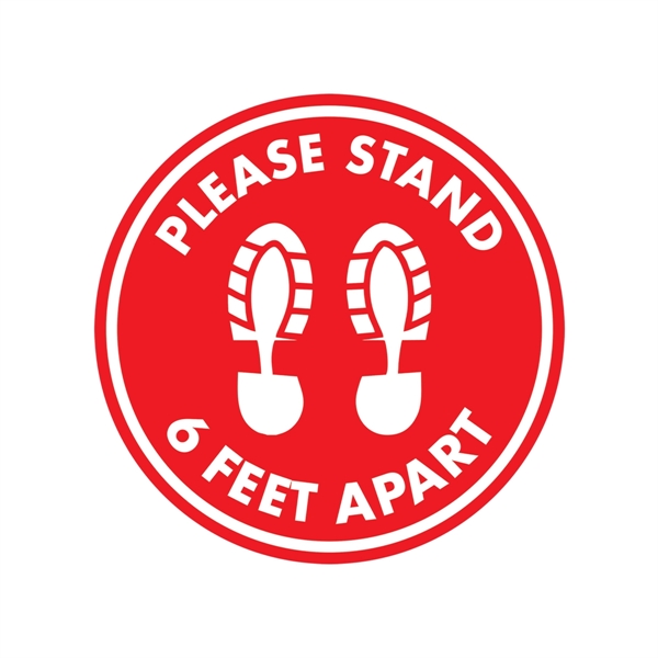 12" round vinyl "Six Feet Apart" social distancing adhesive floor decals... from ASI 74601 Calico
