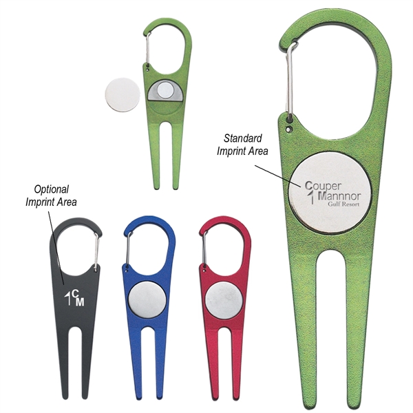 Aluminum divot tool with magnetic ball marker, clip for attachment.... from ASI 61125 Hit Promotional Products / Hit®