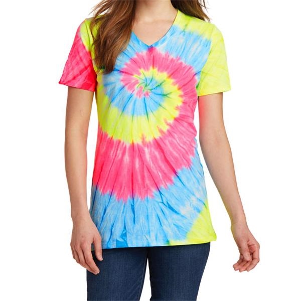 V-neck tie-dye T-shirt for ladies with a contoured, feminine fit in... from ASI 61125 Hit Promotional Products