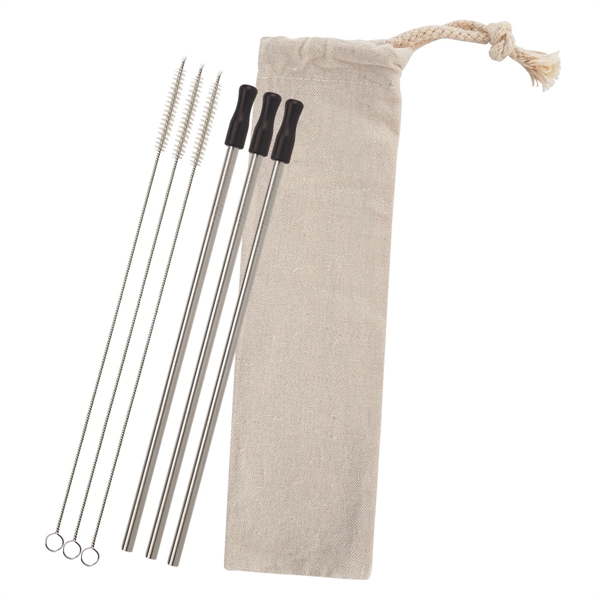 3-pack reusable stainless straw kit with cotton pouch for reducing impact... from ASI 61125 Hit Promotional Products / Hit®